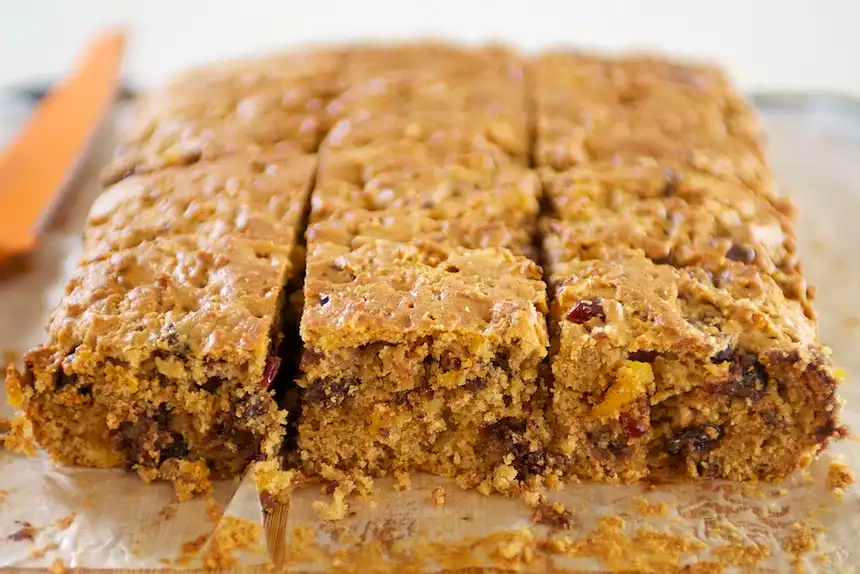 Applesauce Peanut Butter, Chocolate and Dried Fruit Coffee Cake
