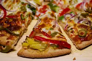Roasted Bell Pepper, Artichoke Hearts, and Olive Pizza