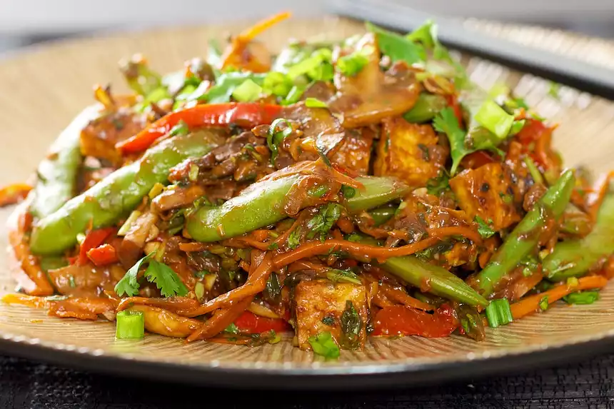 Sugar Snap Pea, Mushroom and Tofu Stir-Fry