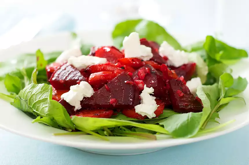 Roasted Beet and Carrot Salad with Arugula and Light Vinaigrete