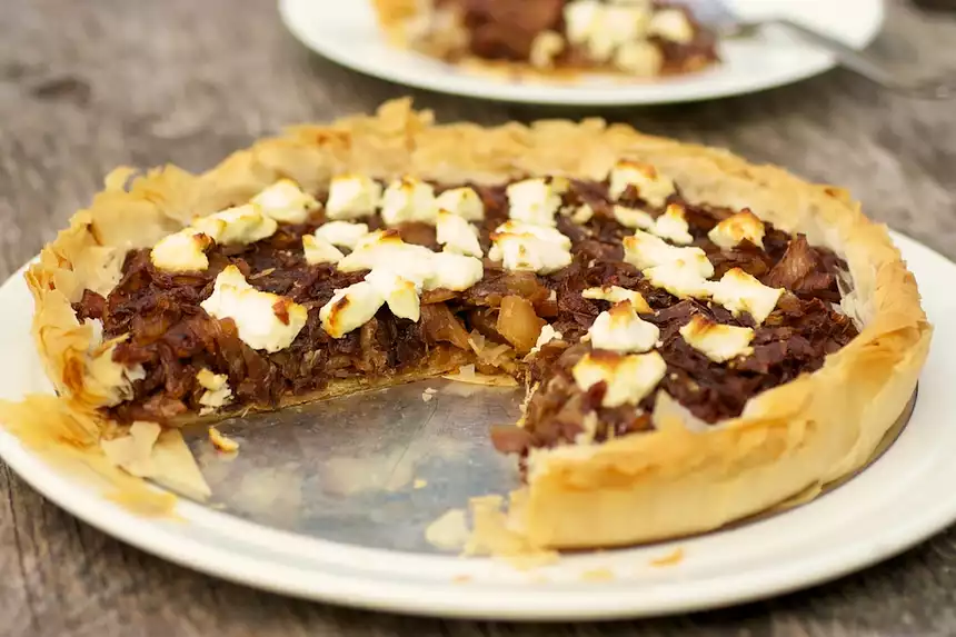 Caramelized Onion and Fennel Phyllo Tart with Goat Cheese