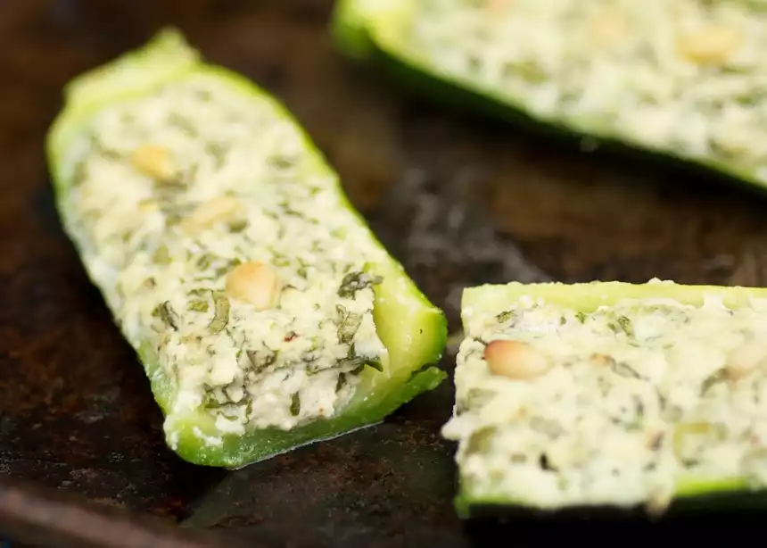 Basil and Ricotta Stuffed Zucchini