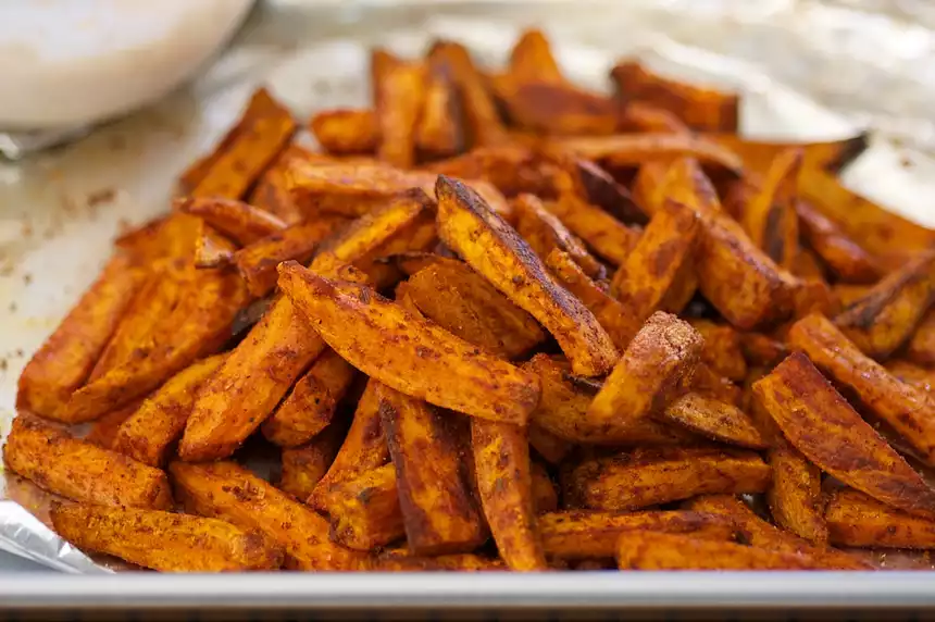 Oven Baked Sweet Potato Fries with Chipotle Yogurt Dip