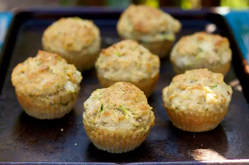 Carrot, Zucchini, Dill-Cheddar Muffins