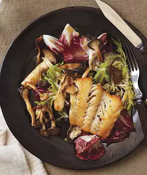 Haddock with Warm Frisee and Mushroom Salad