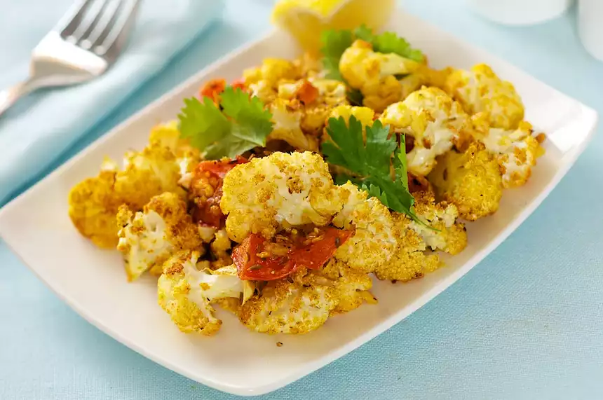 Roasted Spiced Cauliflower with Tomatoes