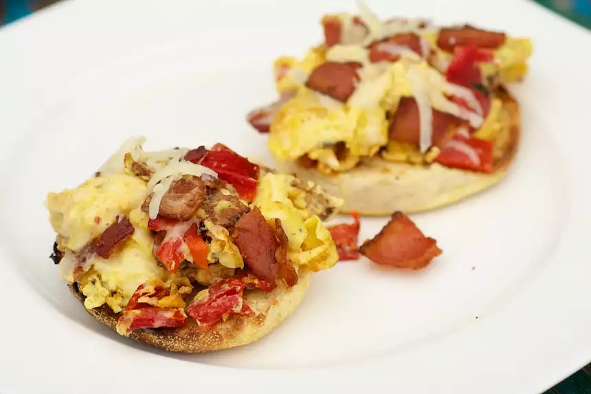 Roasted Red Pepper, Bacon and Egg McMuffins for Two