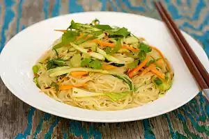 Spicy Peanut Butter Noodle Salad with Cucumber and Bok Choy