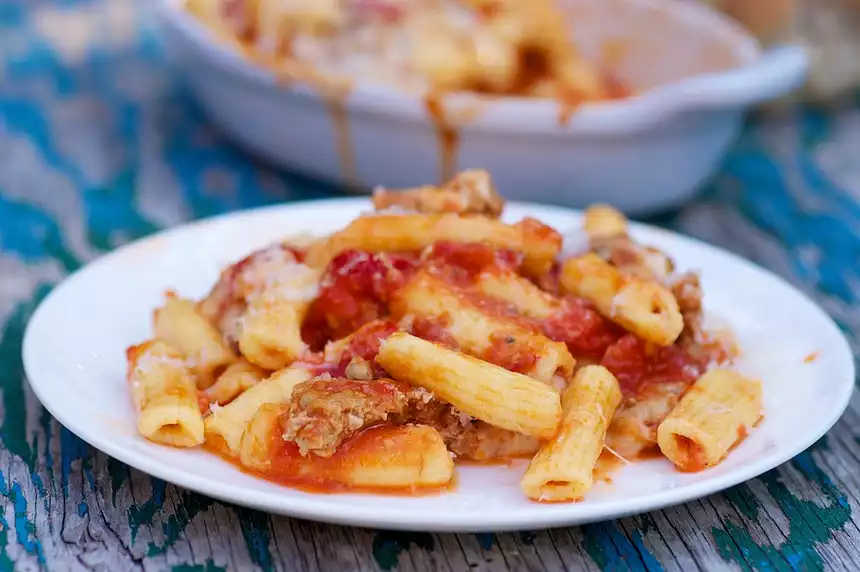 Double-Cheese Rigatoni with Sausage and Hot Cherry Peppers For Two