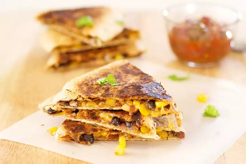 Cheesy Black Bean and Corn Quesadillas 