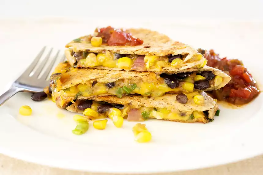 Smoky Black Bean, Corn and Cheddar Quesadillas 