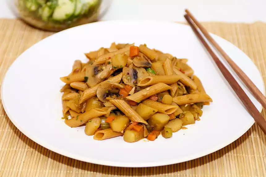 Soy-Sesame Vegetables with Penne