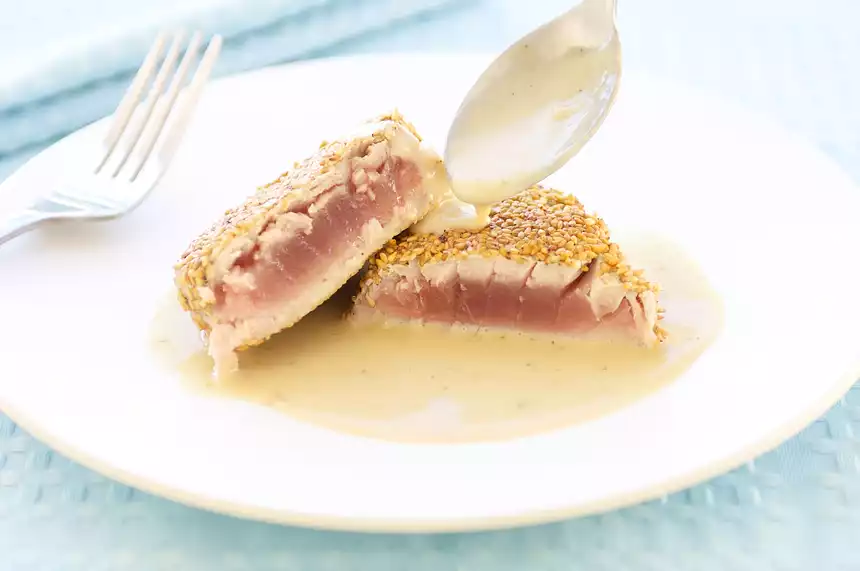 Sesame Crusted Ahi Tuna and Wasabi Beurre Blanc