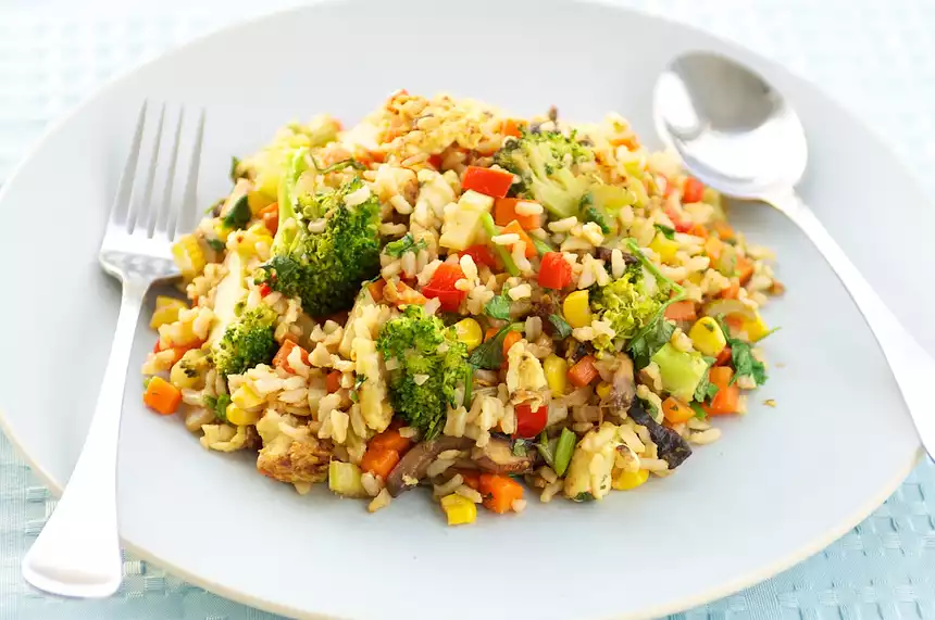 Broccoli, Sweet Bell Pepper and Mushroom Fried Rice