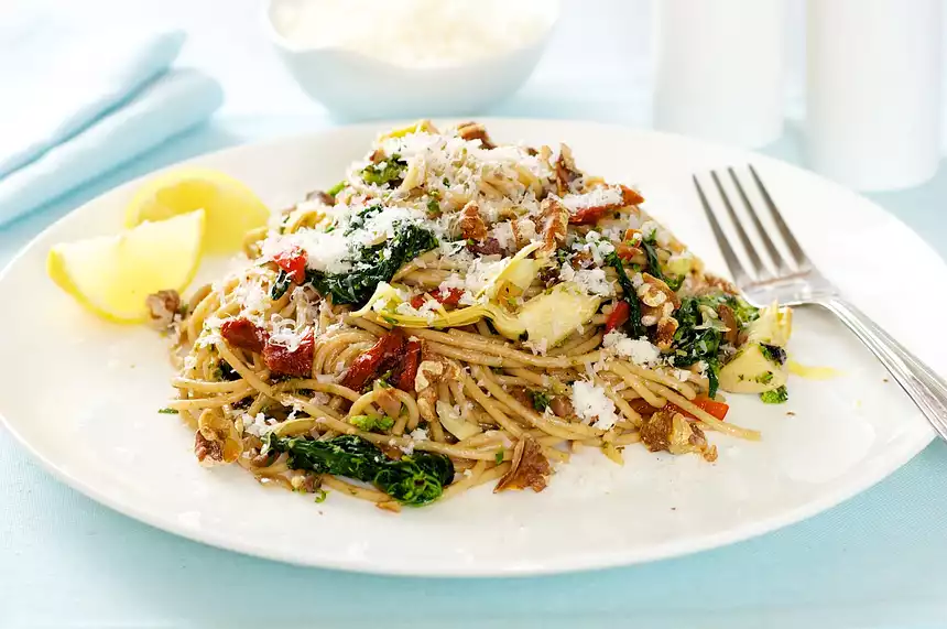 Mediterranean Spaghetti with Toasted Walnuts