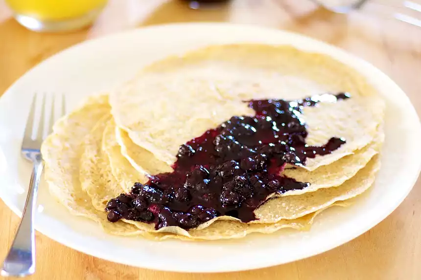 Two Wheat Crepes with Blueberry Sauce