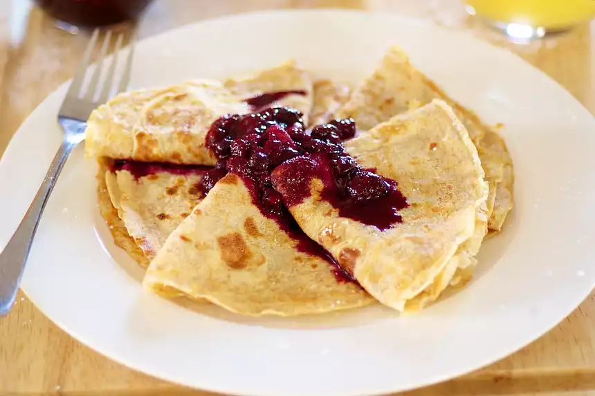 Breakfast Crepes with Warm Berry Sauce