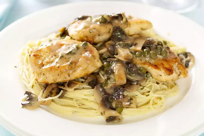 Chicken Piccata with Pasta and Mushrooms