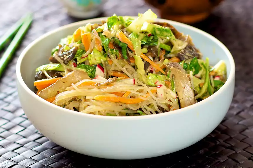 Asian Noodle, Cucumber and Lettuce with Peanut Sauce