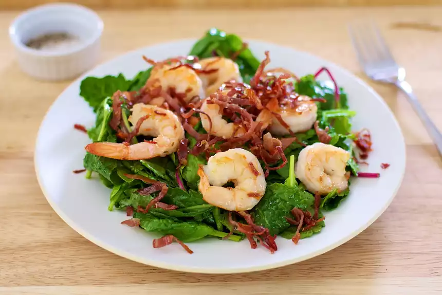 Salad Greens with Prosciutto and Shrimp