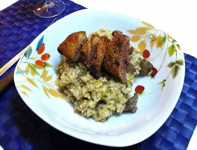 Risotto with Chicken Livers, Citrus Zest and Duck Breast