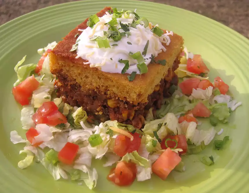 Green Chili Tamale Pie with Cheddar Cornmeal Crust