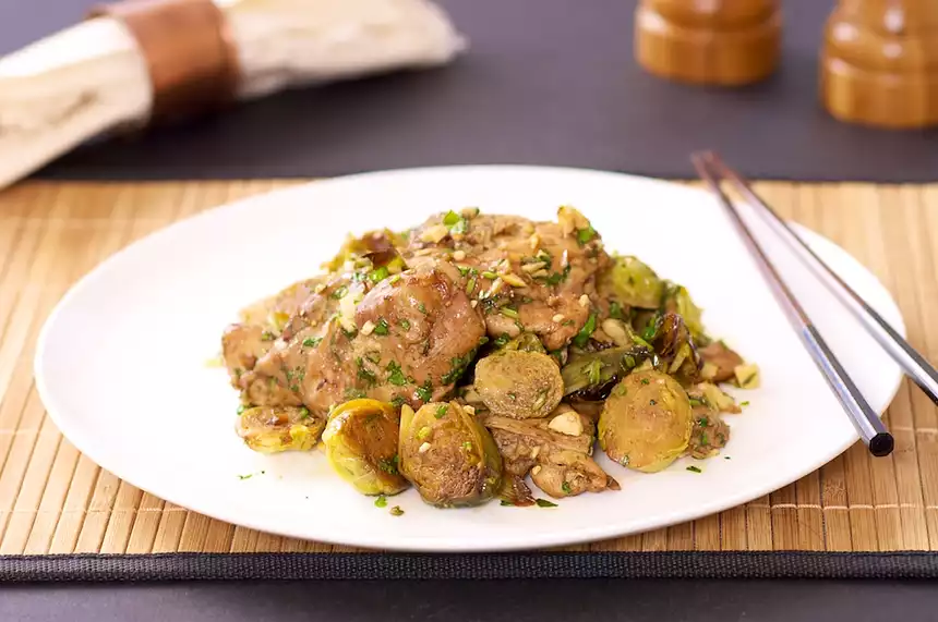 Chinese Roasted Chicken Thighs with Brussels Sprouts Recipe