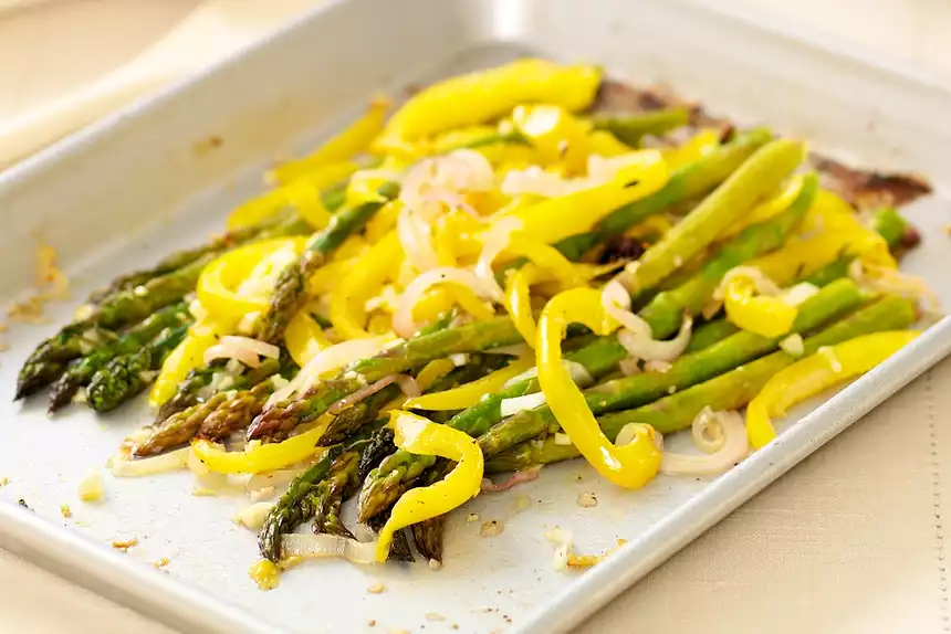 Roasted Asparagus with Sweet Pepper and Shallots