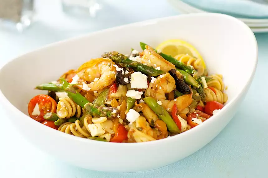 Mediterranean Asparagus Shrimp with Pasta