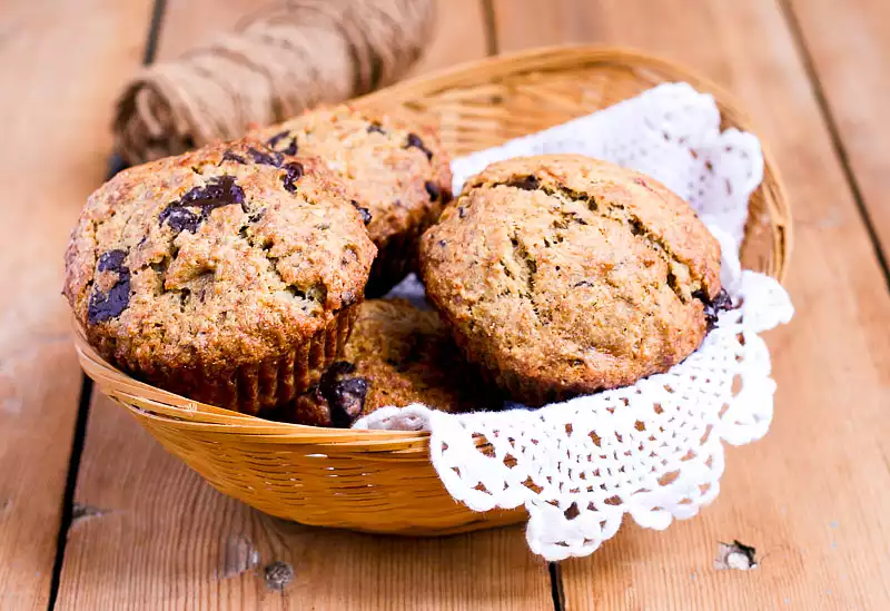 100% Whole Wheat Chocolate Chip Nut Muffins
