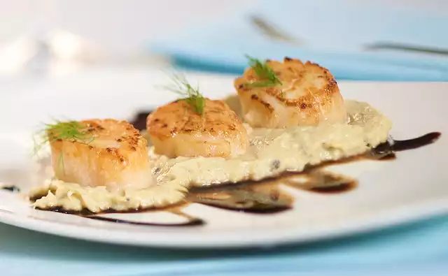 Scallops on Fennel Puree with Honey Balsamic Drizzle