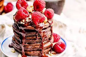 Chocolate Pancakes with Chocolate-Raspberry Sauce