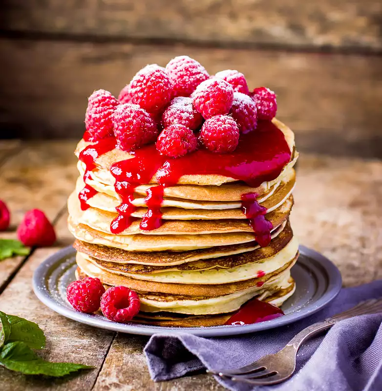 Country Style Buttermilk Pancakes with Berry Sauce