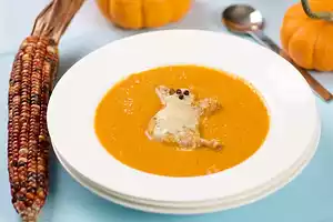 Halloween Ghost Toast in Tomato soup