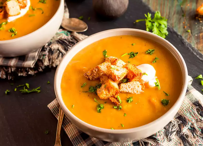 Cheesy Roasted Pear, Butternut and Leek Soup