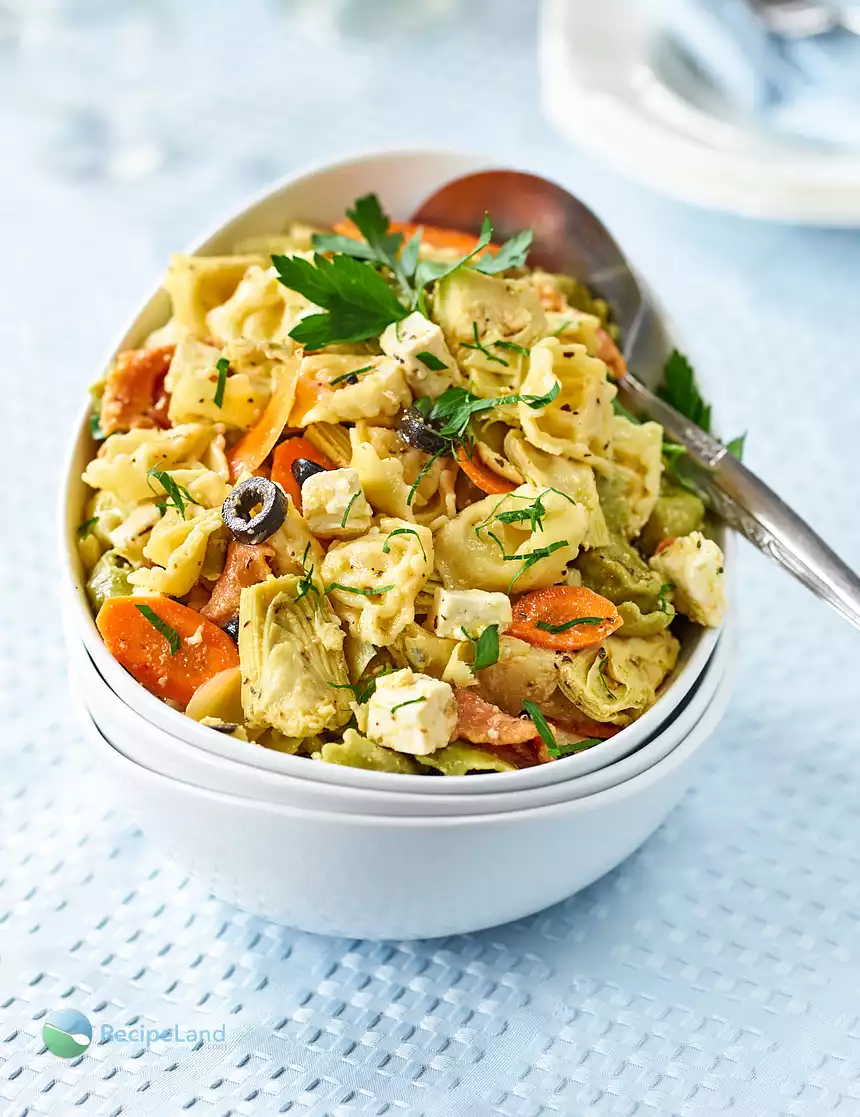 Tortellini with Artichokes, Olives and Feta Cheese