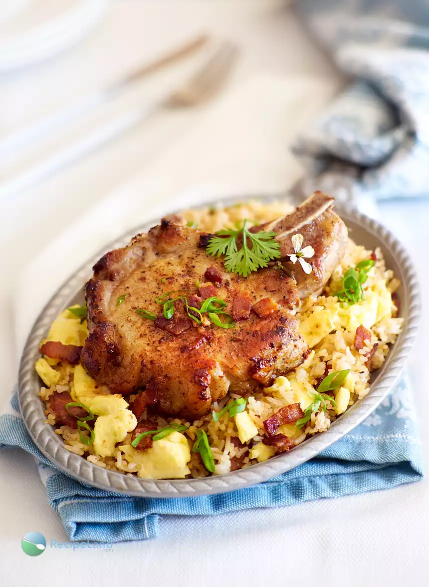 Pork Chops with Bacon 'n Egg Fried Rice