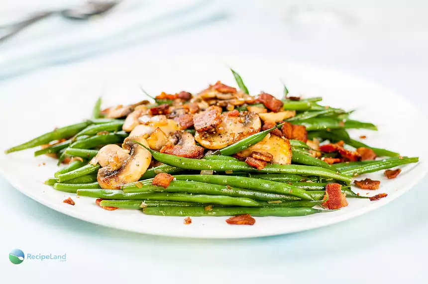 Green Beans and Bacon with Sautéed Mushrooms and Shallots