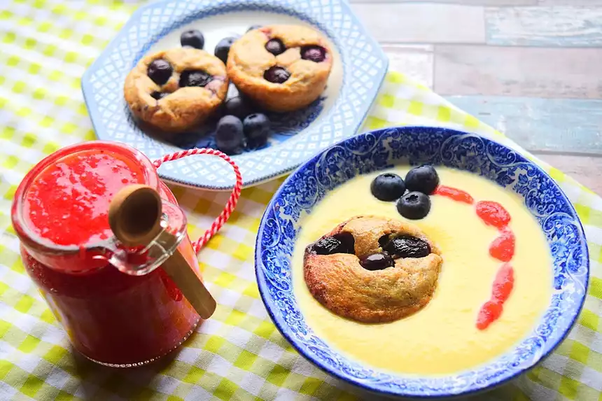 Blueberry Pudding, Jam & Custard