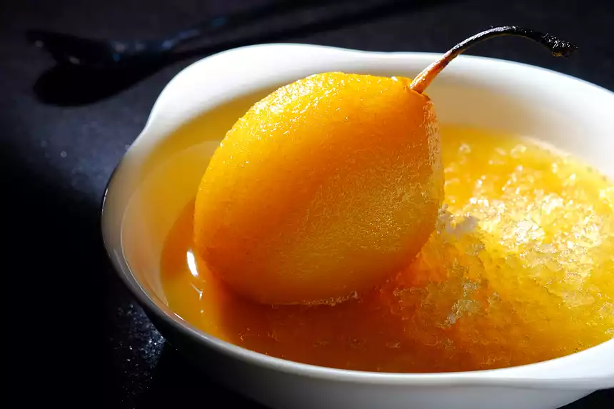 Golden Pears with Spiced Maple Granita