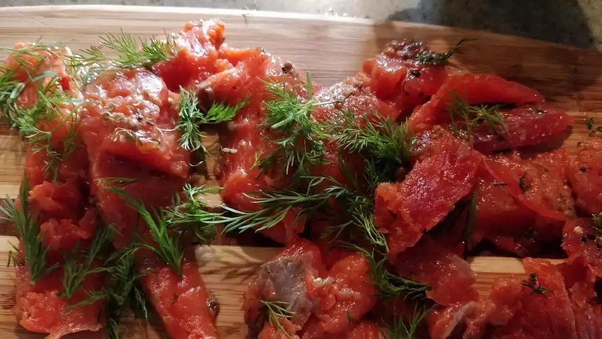 Pickled Salmon as Appetizer (Gravad Lax style)