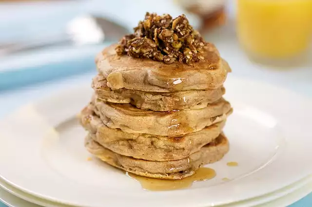 Buttermilk Whole Wheat Pancakes with Maple Nut Topping