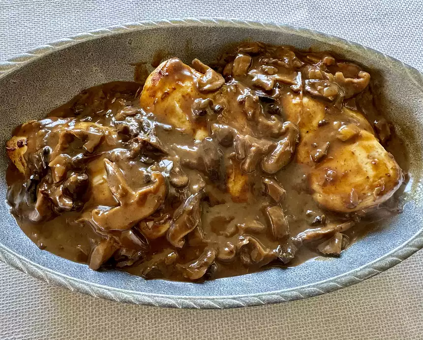 Grilled Chicken Breasts with Wild Mushroom & Bourbon Sauce