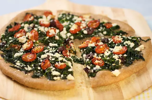 Spinach, Oven-Dried Cherry Tomato and Feta Pizza