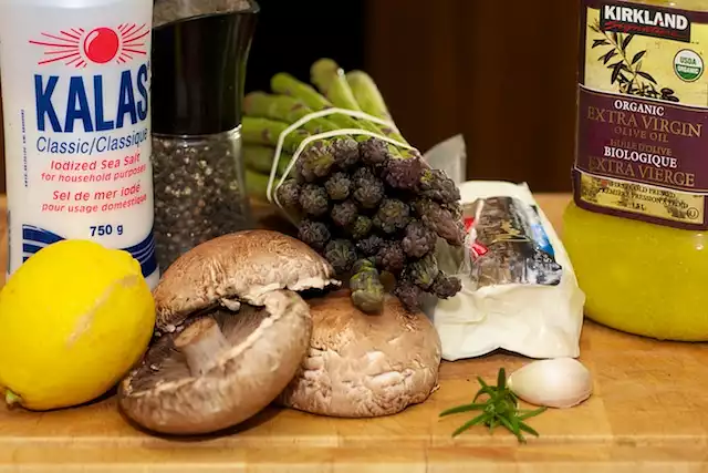 Grilled Asparagus and Portobello Mushrooms with Goat Cheese