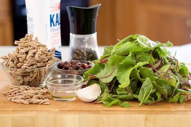 Pasta with Beet Greens and Raisins