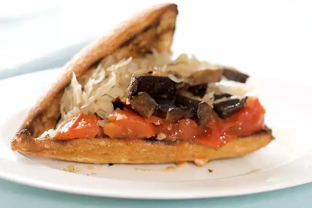 Grilled Portobello Sandwiches with Tomato Jam and Sauerkraut