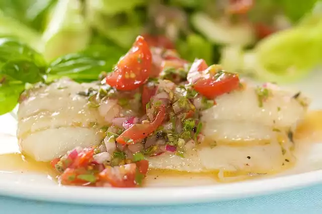 Poached White Fish with Cherry Tomatoes