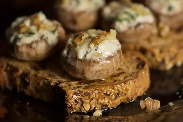 Cheese and Walnut Stuffed Mushrooms on Toast