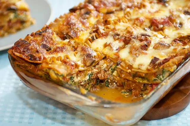 Four Cheese and Spinach Lasagna with Mushroom Ragu Recipe